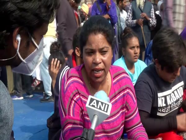 Jaskaran Kaur, Kabaddi team coach, at the protest site on Thursday (Photo/ANI)