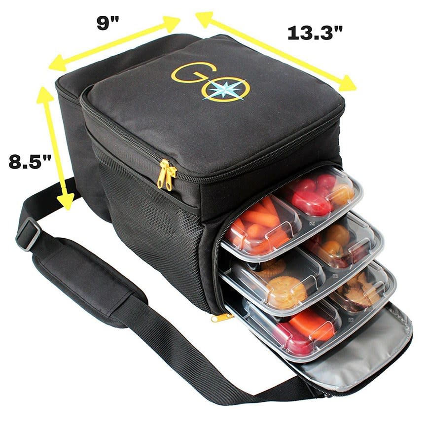 GO Meal Prep Cooler and Travel Bag with 6 Portion Control Bento-style Multi Compartment Containers, $39