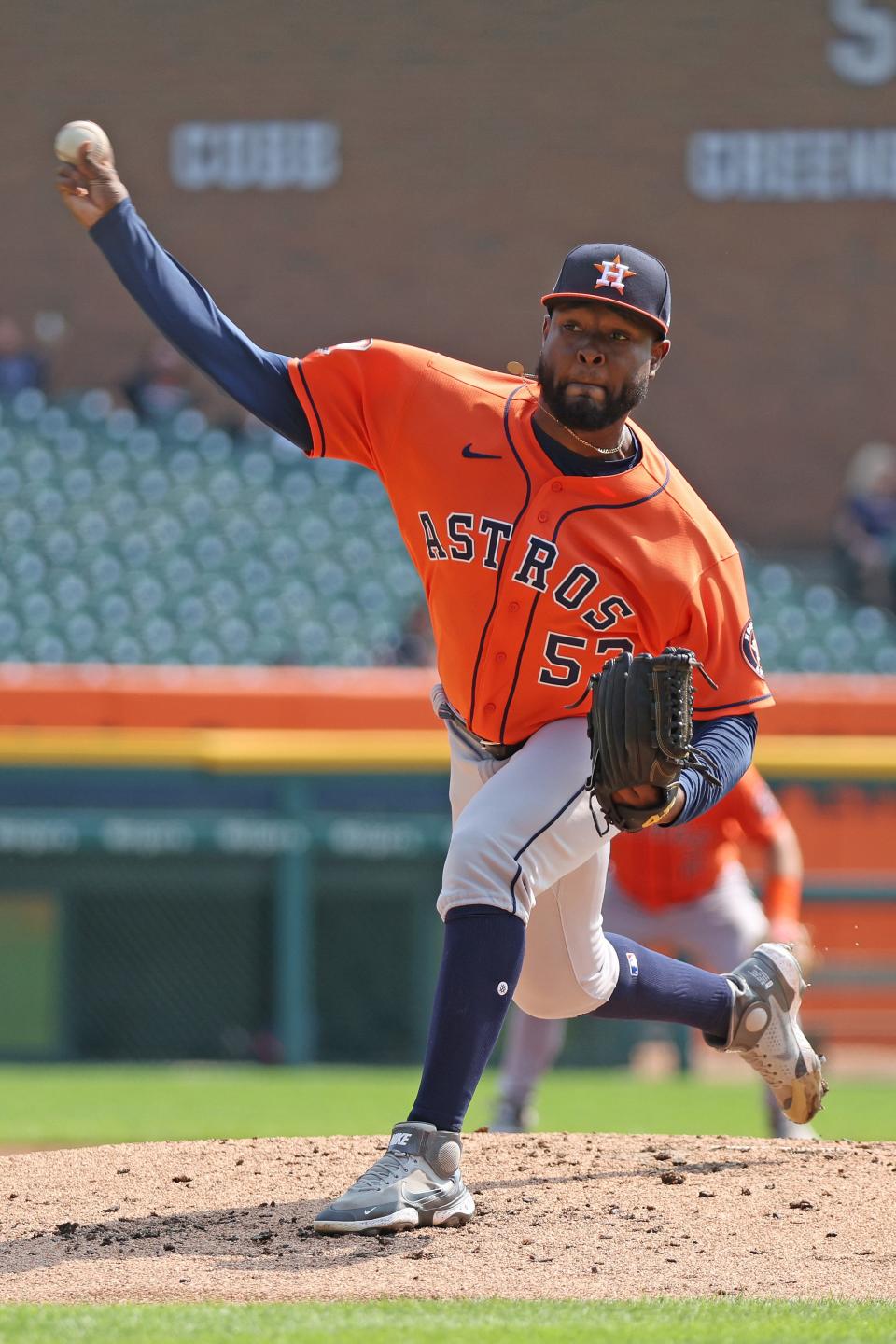 Astros pitcher Cristian Javier throws a pitch in the first inning on Wednesday, Sept. 14, 2022, at Comerica Park.