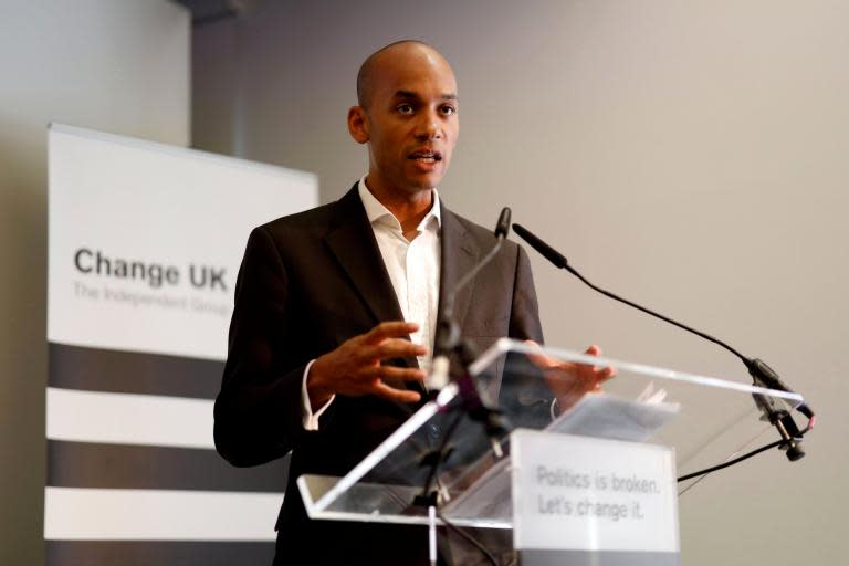 Chuka Umunna admitted his Change UK party has “made mistakes”, ahead of its expected European elections setback – as he abandoned its “no pacts” pledge.The former Labour MP called for a deal with the Liberal Democrats – similar to the SDP-Liberal party alliance at the 1983 and 1987 general elections – where their candidates do not compete against each other.“I think it would be sensible,” Mr Umunna said. “I personally don’t think we should be competing at a general election.”The proposal is a U-turn on Change UK’s stance at its confident launch as The Independent Group in February, when it insisted there would be no pact with the other centre-ground party.In recent weeks, the party has plunged in the polls – threatening to leave it with no MEPs when the EU election results are declared late on Sunday – amid a widening split over strategy.In a newspaper article, Mr Umunna wrote: “We made some mistakes along the way, despite the incredible efforts of our small staff team, our candidates and our 100,000 supporters, who cannot be faulted.”Earlier this week, Heidi Allen, Change UK’s leader, admitted she threatened to quit in an internal row over tactical voting to maximise the pro-Remain challenge to Nigel Farage‘s Brexit Party.Ms Allen, who left the Conservative Party to join other breakaway Tory and Labour MPs, said the majority view was that “they didn’t want to go that way”.But Mr Umunna told the BBC: “The Remain forces in this country need to work even more closely together than we have managed to achieve up to this point between now and the general election.”He added: “It’s going to be first past the post in a general election, so we have got to get our ducks in a row and work out what configuration is appropriate for 2019 and beyond, instead of just perhaps using the same model from the 1980s.”In the article, for the i newspaper, Mr Umunna, defended its influence, despite the “huge challenge” of not having “the resources nor finances of other parties”.“One cannot dismiss the impact we had on the Brexit debate during our first days as a new group in parliament three months ago, nor our experiences campaigning across the country,” he said.“At over 140 events and rallies there has been a huge appetite for a strong non-tribal, radical, centre-ground offer. This is the real change politics that is emerging, even if it is still dismissed by the pro-Brexit and pro-two party elite.”Ms Allen revealed she wanted Change UK to publicly back the Liberal Democrats outside London and the southeast – the only two regions where it had a realistic prospect of success.She told Channel 4 News: “I am very, very troubled by this. This is a massive decision for a party to take. Had it been left to me, I would have absolutely advised tactical voting.”