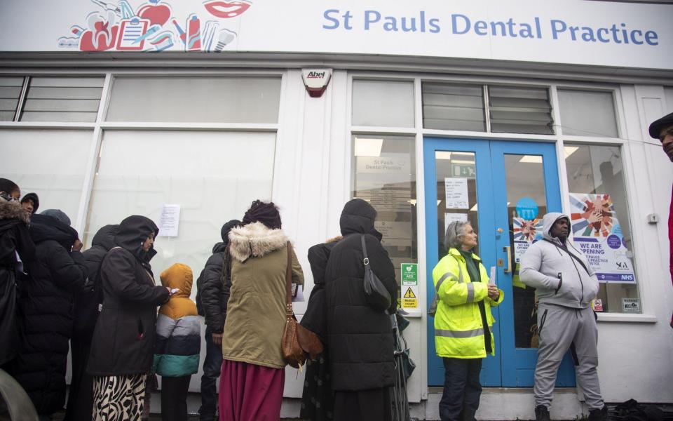 The long line along Ashley Court began forming early on Tuesday morning