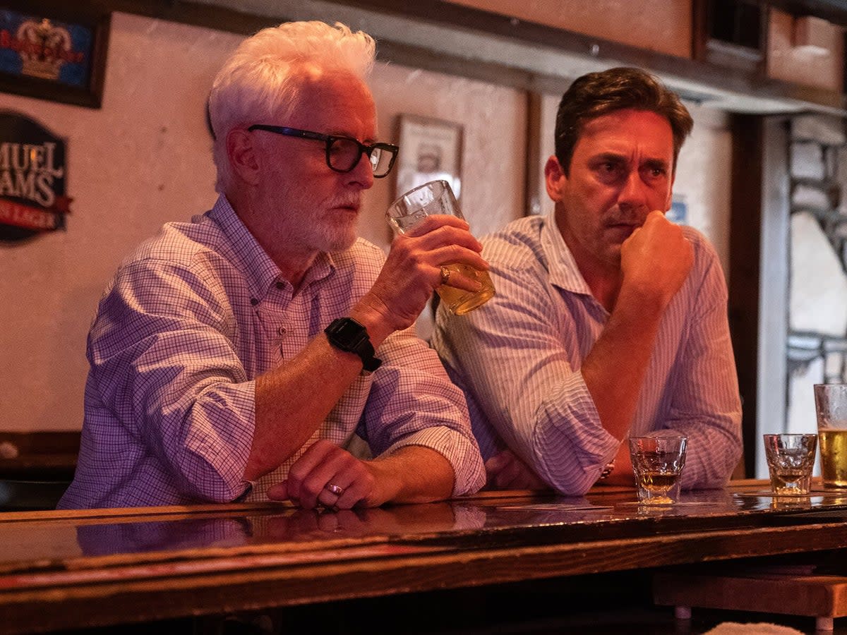 John Slattery and Jon Hamm in ‘Confess, Fletch’ (Robert Clark/Miramax)