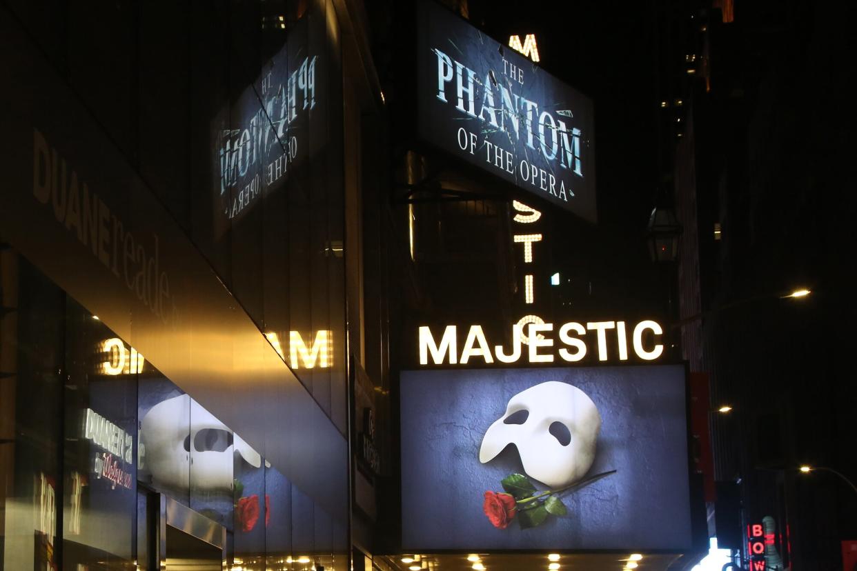 Signage at The 34th Anniversary Performance of Andrew Lloyd Webber's "Phantom of The Opera" on Broadway at The Majestic Theater on January 26, 2022 in New York City.