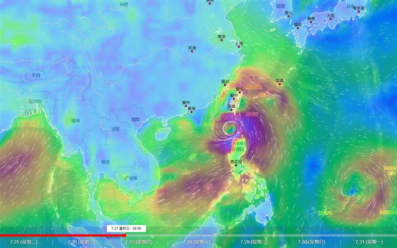 最新中央氣象局路徑潛勢預測圖顯示，杜蘇芮通過巴士海峽、台灣海峽南部、進入福建省。（圖／中央氣象局）