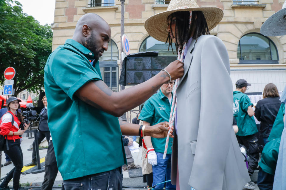 Virgil Abloh backstage at the Louis Vuitton men’s show in Paris, spring 2020, Paris Fashion Week, June 20, 2019. - Credit: Archivio Mezzanotti/Shutterstock