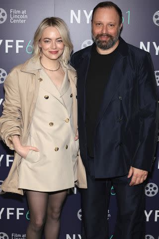 <p>Dimitrios Kambouris/Getty </p> Emma Stone and Yorgos Lanthimos at NYFF