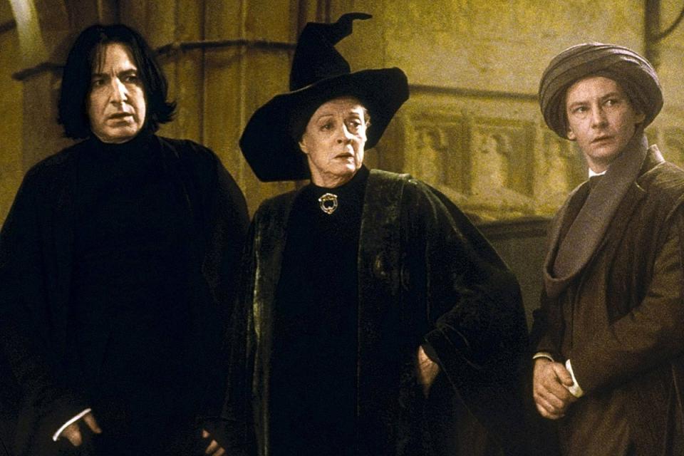 Alan Rickman in his role as beloved role as Severus Snape alongside Maggie Smith and Ian Hart in Harry Potter and the Philosopher's Stone (Warner Bros)