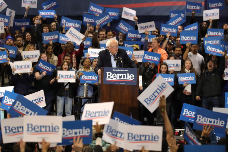 Democratic U.S. presidential candidate Senator Bernie Sanders speaks at his South Carolina primary night rally in Virginia Beach, Virginia, U.S.