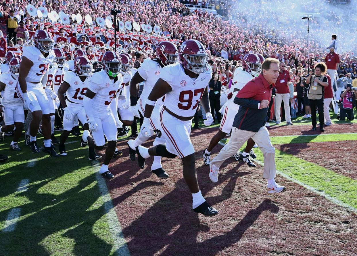 Nick Saban was an outspoken critic of changes to NIL rules and the transfer portal that empowered players. <a href="https://www.gettyimages.com/detail/news-photo/alabama-crimson-tide-head-coach-nick-saban-leads-his-team-news-photo/1895738790" rel="nofollow noopener" target="_blank" data-ylk="slk:John Cordes/Icon Sportswire via Getty Images;elm:context_link;itc:0;sec:content-canvas" class="link ">John Cordes/Icon Sportswire via Getty Images</a>