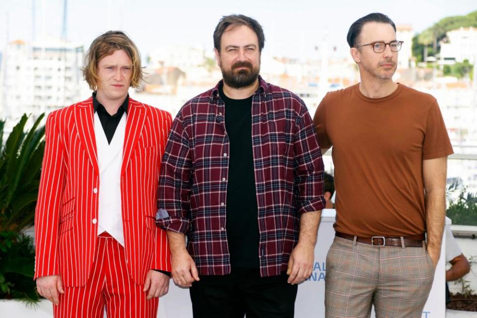 Caleb Landry Jones, director Justin Kurzel and writer Shaun Grant at the screening of Nitram at the 74th Cannes Film Festival