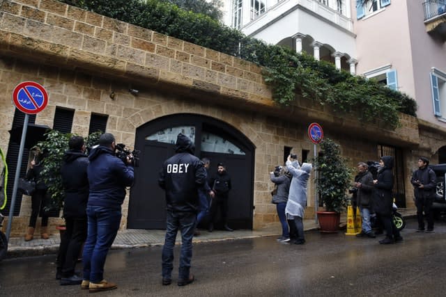 Journalists outside the house of ex-Nissan chief Carlos Ghosn in Beirut, Lebanon 