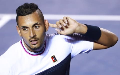 Nick Kyrgios of Australia celebrates after winning his match against Rafael Nadal of Spain as part of the day 3 of the Telcel Mexican Open 2019 at Mextenis Stadium on February 27, 2019 in Acapulco, Mexico - Credit: &nbsp;Getty Images&nbsp;