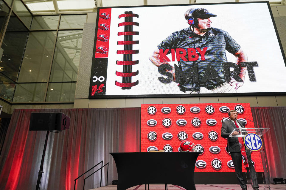 Kirby Smart at SEC Media Days. (Dale Zanine/USA TODAY Sports)