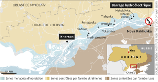 En aval du barrage hydroélectrique de Nova Kakhovka, sur le Dniepr, plusieurs localités sont menacées par les risques d’inondation.. Courrier Inrernational