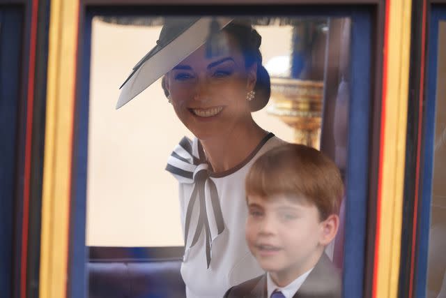 <p>Yui Mok/PA Images via Getty</p> Kate Middleton and Prince Louis travel by carriage at Trooping the Colour on June 15, 2024.