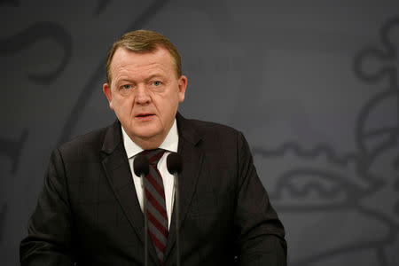 Danish Prime Minister Lars Loekke Rasmussen delivers his statement on the killings of a Danish and a Norwegian woman in Morocco, in the Prime Ministers office in Copenhagen, Denmark December 20, 2018. Ritzau Scanpix/Philip Davali via REUTERS