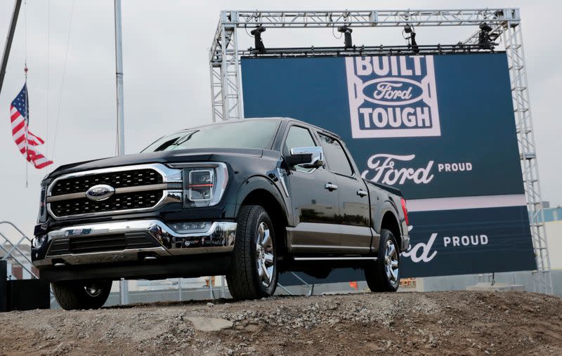 FILE PHOTO: A 2021 Ford F-150 pickup truck at the Rouge Complex in Dearborn, Michigan