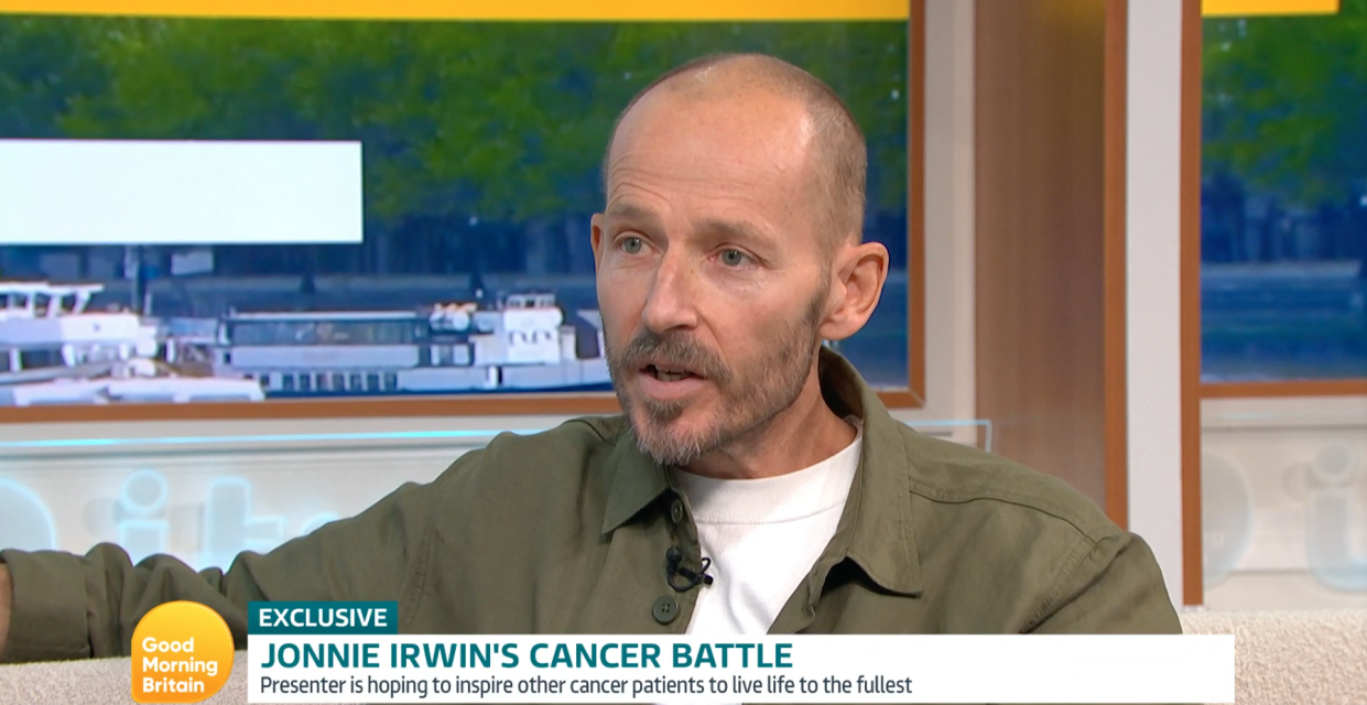 Image of Jonnie Irwin appearing on Good Morning Britain to talk about his cancer diagnosis. (ITV)