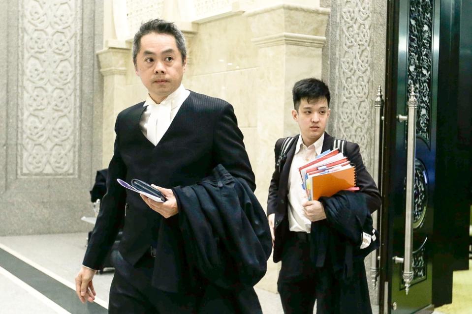 Lawyers Edmund Bon (left) and Micheal Cheah representing publisher Gerakbudaya Enterprise and Ngeo Boon Lin are seen at the Palace of Justice in Putrajaya September 25, 2023. — Picture by Sayuti Zainudin