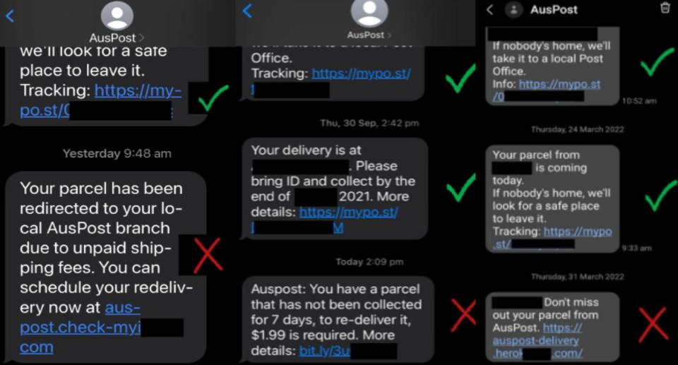 Fake Australia Post scam text messages