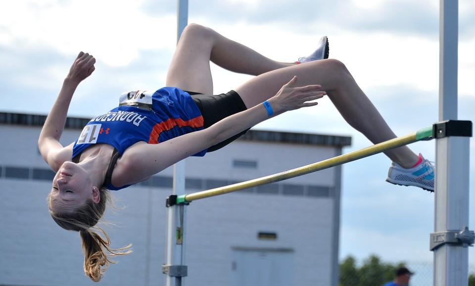 Boonsboro's Gabby Cook competes in the Class 1A girls high jump during the Maryland State Track & Field Championships at the Prince George's Sports & Learning Complex in Landover, Md., Saturday.