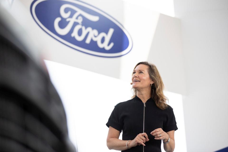 Ford Fund President Mary Culler discusses the launch of Ford Fund's new disaster relief effort with Team Rubicon, a veteran-led organization focused on disaster relief at Ford Motor Company World Headquarters in Dearborn on Tuesday, June 20, 2023.