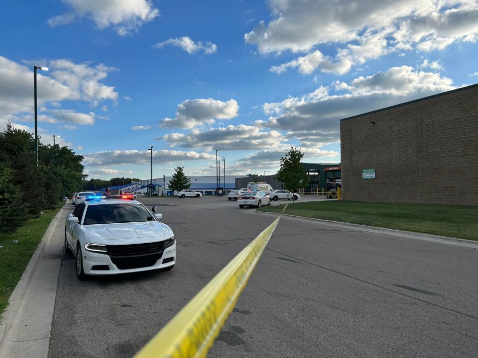 The Indianapolis Metropolitan Police Department investigates a double shooting at a Menards home improvement store on East 42nd Street on Aug. 30, 2023.