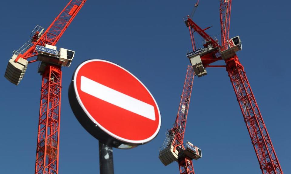 Cranes at a Carillion construction site in central London.