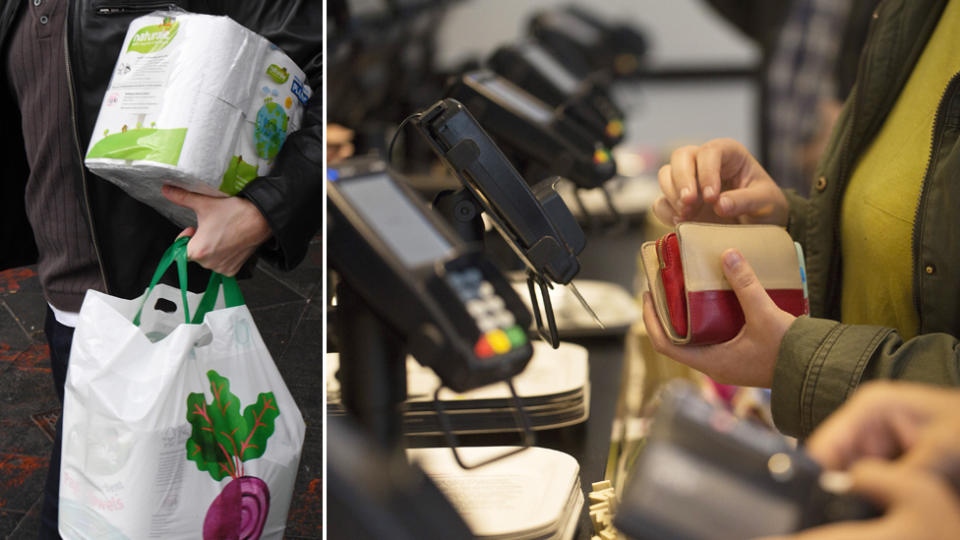 Customers carrying toilet rolls at supermarkets 