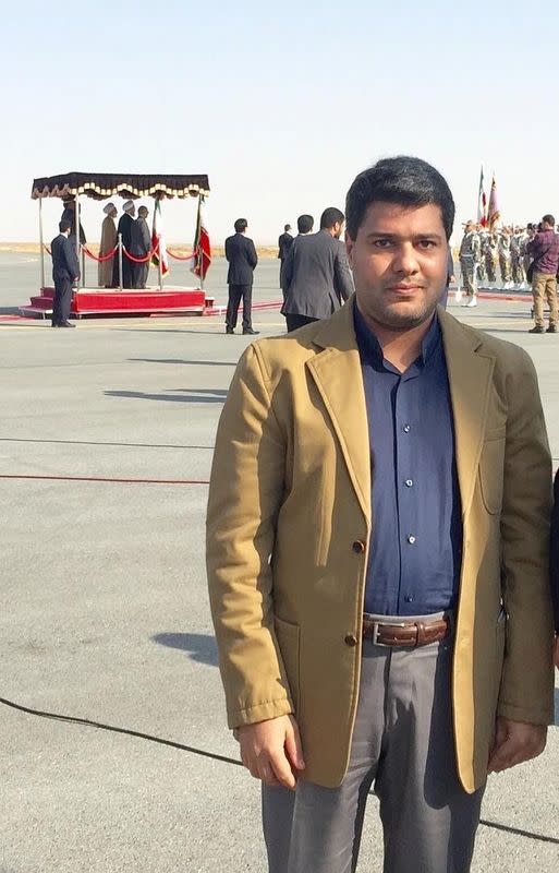 Amir Moghadam poses at Arak airport in Iran whilst accompanying Iranian President Hassan Rouhani on a provincial trip