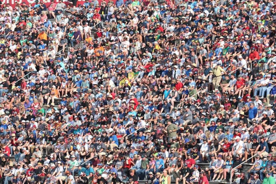 NASCAR fans fill the stands for the All-Star Open race at North Wilkesboro Speedway on Sunday, May 21, 2023.