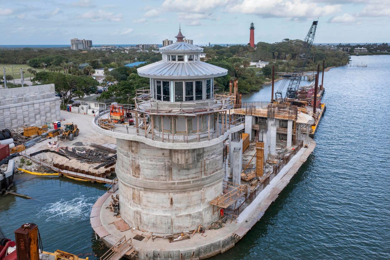 Progress is being made on construction of the new $122 million U.S. 1 bridge over the Loxahatchee River and Intracoastal Waterway on March 26, 2024 in Jupiter, Florida. The entire project is scheduled to be completed in Spring 2026, but whole bridge will open for drivers in Spring 2025.