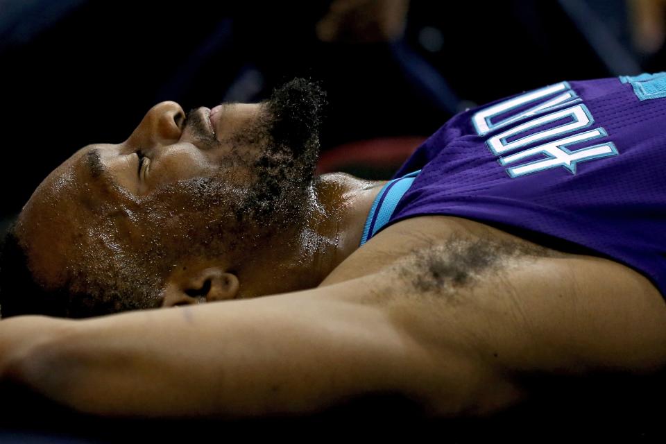 Kemba Walker visualizes putting his hand in the cookie jar. (Patrick Smith/Getty Images)