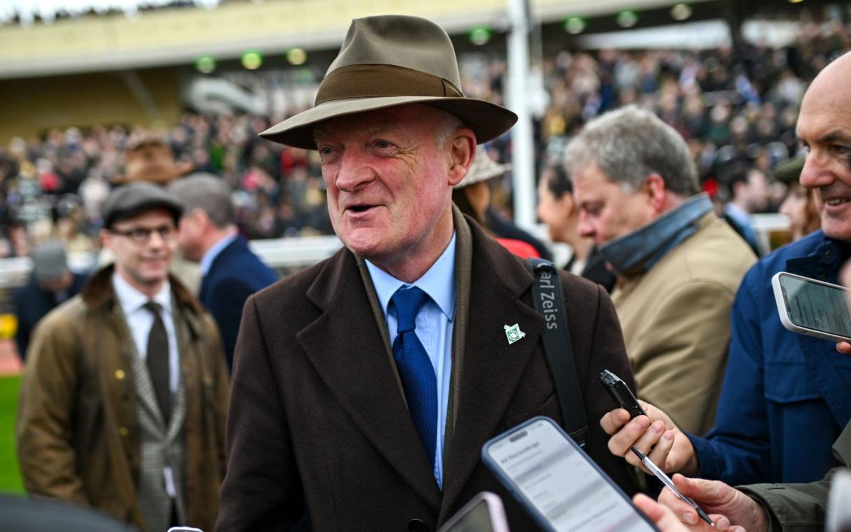 Willie Mullins talks to journalists at Cheltenham