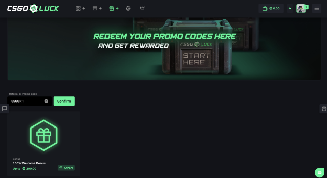 CSGOLuck Promo Code: Enter CSGOR1 Now For 100 Free Coins!