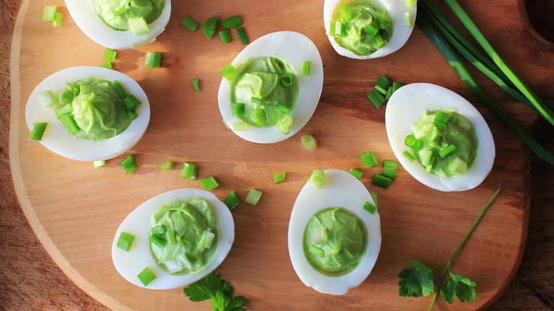 Green deviled eggs