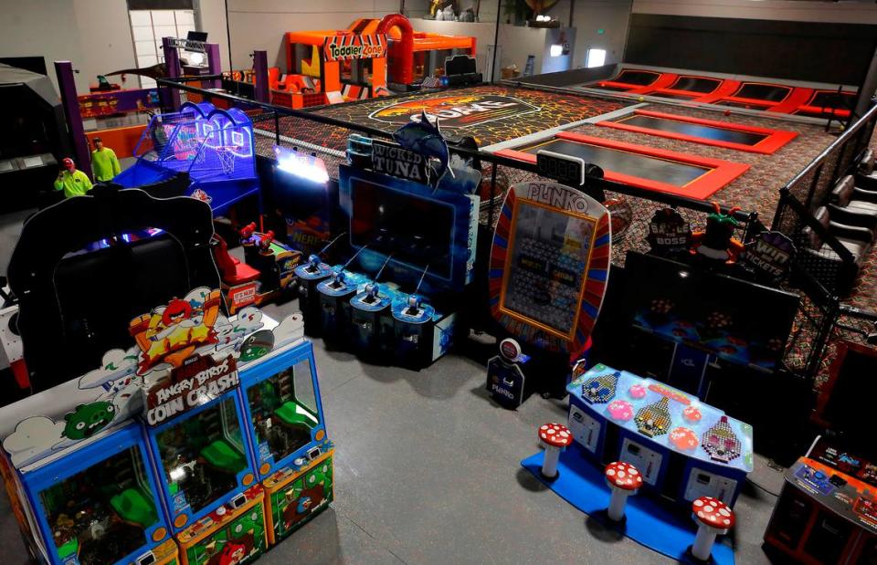 The fun center is packed with trampolines, laser tag, video arcade, golf simulators, ninja course, bar, toddler area and more.
