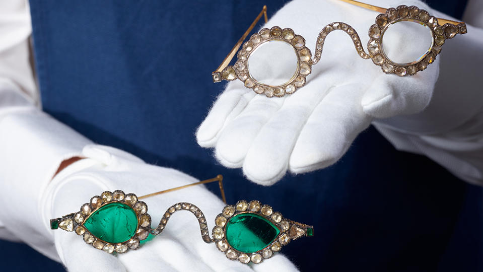 A pair of two gem-encrusted spectacles sold by Sotheby’s in 2021.