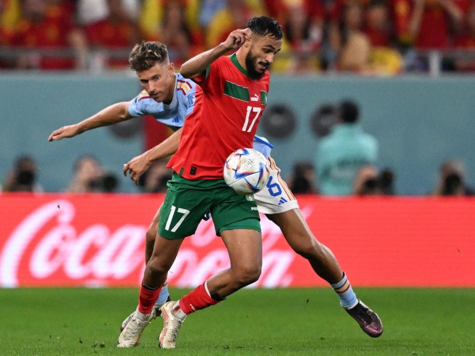 Sofiane Boufal on the ball for Morocco against Spain (AFP via Getty Images)