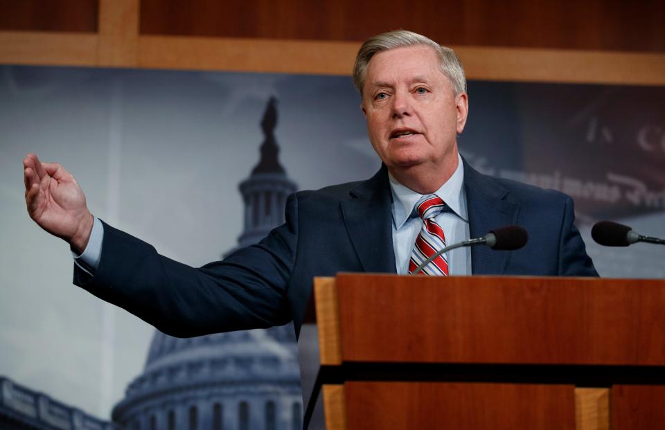 Sen. Lindsey Graham, R-SC., speaks during a news conference on Capitol Hill in Washington, Monday, March 25, 2019.