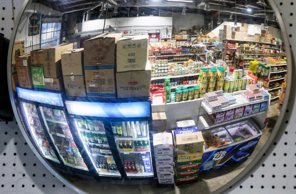 A parabolic mirror at Union Asian Market show the variety of goods at the firm in Sheboygan.