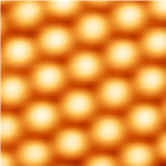 <span class="caption">An actual image of a crystal in a hexagonal pattern, taken with a very powerful microscope called a scanning tunneling microscope.</span> <span class="attribution"><a class="link " href="https://commons.wikimedia.org/wiki/File:Silicium-atomes.png" rel="nofollow noopener" target="_blank" data-ylk="slk:Guillaume Baffou/Wikimedia;elm:context_link;itc:0;sec:content-canvas">Guillaume Baffou/Wikimedia</a>, <a class="link " href="http://creativecommons.org/licenses/by-sa/4.0/" rel="nofollow noopener" target="_blank" data-ylk="slk:CC BY-SA;elm:context_link;itc:0;sec:content-canvas">CC BY-SA</a></span>