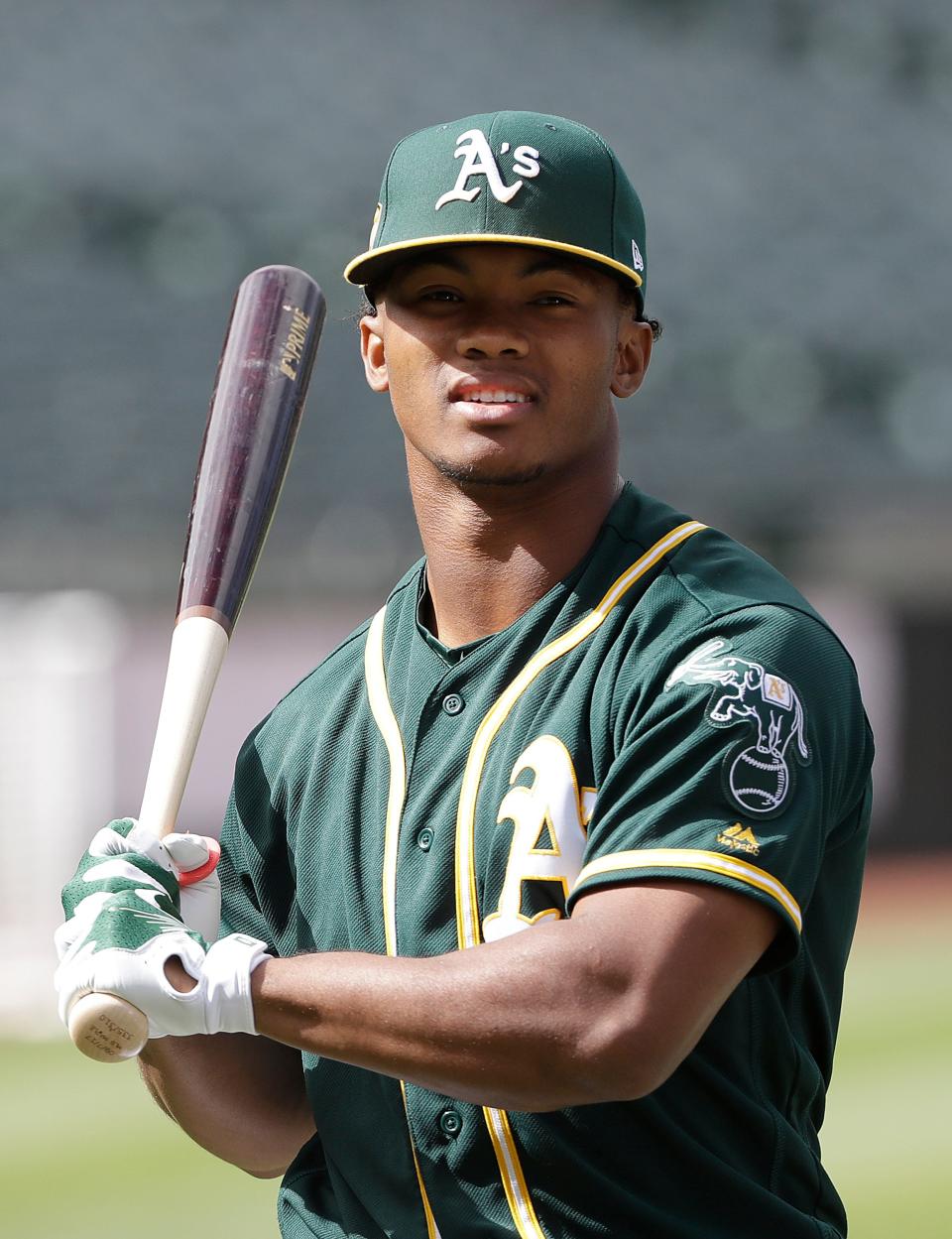 Kyler Murray waits to hit during batting practice before an Oakland A's baseball game against the Los Angeles Angels on  June 15, 2018.