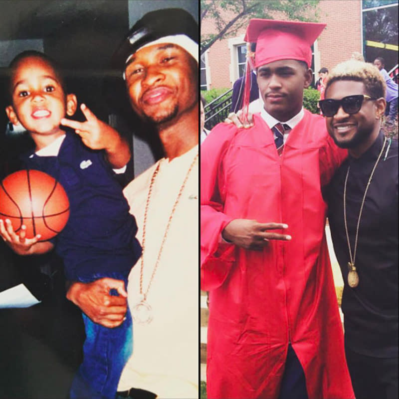 <p>Usher’s marriage to Tameka Foster is long over, but his relationship with her son from a previous relationship, Ryan Glover, continues. The singer attended his one-time stepson’s graduation from Woodward Academy in College Park, Ga., on May 13. “Congratulations Son!!! #classof2017,” Usher later wrote alongside now and then photos. “@ryan1glover Go get em killa!!! This story never gets old….I’m so proud of you. Watching you from the beginning all over again. Love 2Dad.” (Photo: Usher via Instagram) </p>