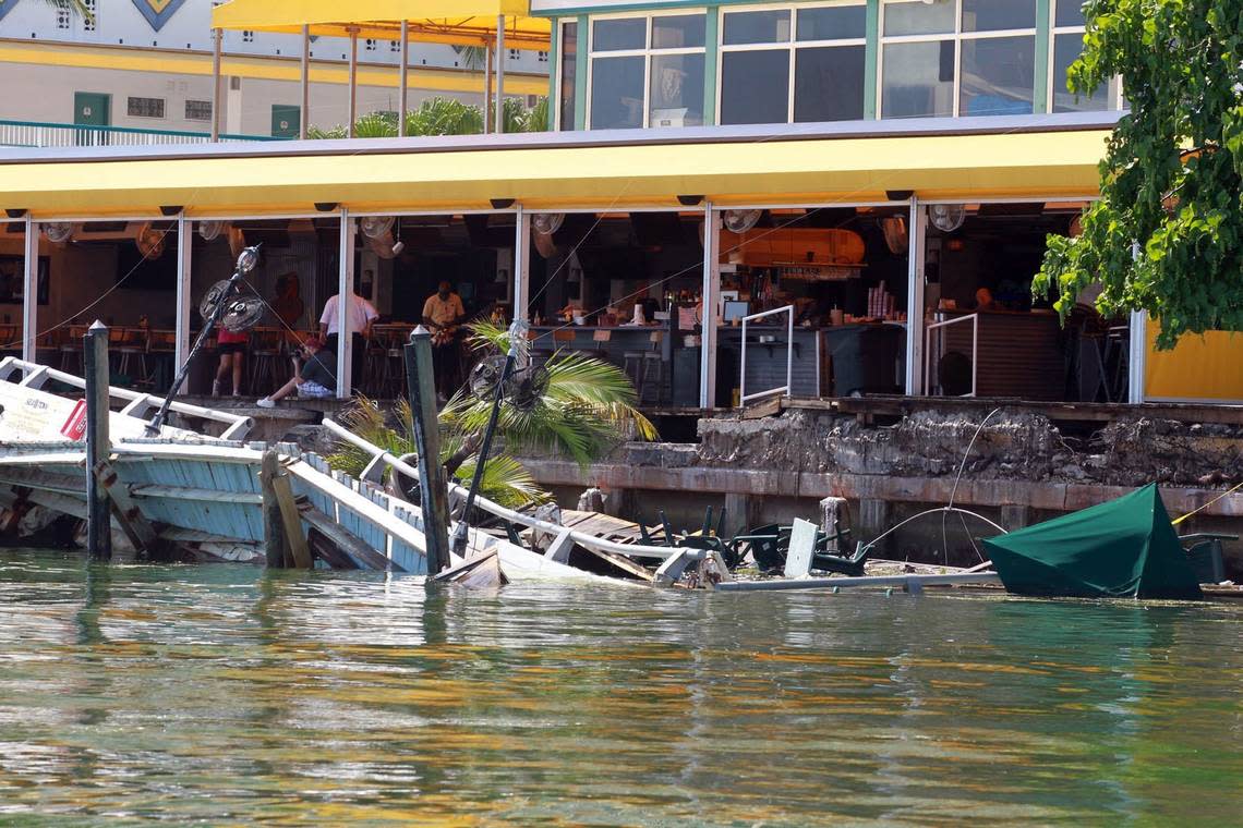 Engineers, and investigators were looking at the collapsed deck at Shuckers, a popular bay front bar, in North Bay Village, Saturday, June 15, 2013.