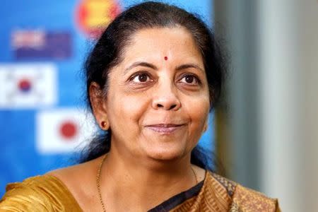 India's Commerce and Industry Minister Nirmala Sitharaman speaks with media at the 3rd Intersessional Regional Comprehensive Economic Partnership (RCEP) Ministerial Meeting in Hanoi, Vietnam May 22, 2017. REUTERS/Kham