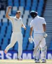 Cricket - New Zealand v South Africa - second cricket test match - Centurion Park , Centurion , South Africa - 28/8/2016. New Zealand's Tim Southee celebrates bowling out South Africa's JP Duminy (R).REUTERS/Siphiwe Sibeko