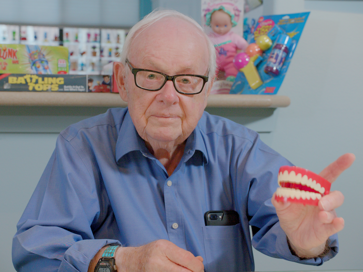 Eddy Goldfarb shows off his iconic invention, Yakity-Yak Talking Teeth, in the documentary Eddy's World.