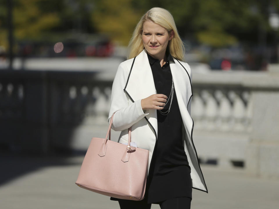 Elizabeth Smart walks to her press conference at the Utah State Capitol in Salt Lake City on Thursday, Sept. 13, 2018. Wanda Barzee will be released from Utah State Prison after serving her 15-year sentence for aggravated kidnapping and holding hostage Smart in 2002. (Jeffrey D. Allred/The Deseret News via AP)