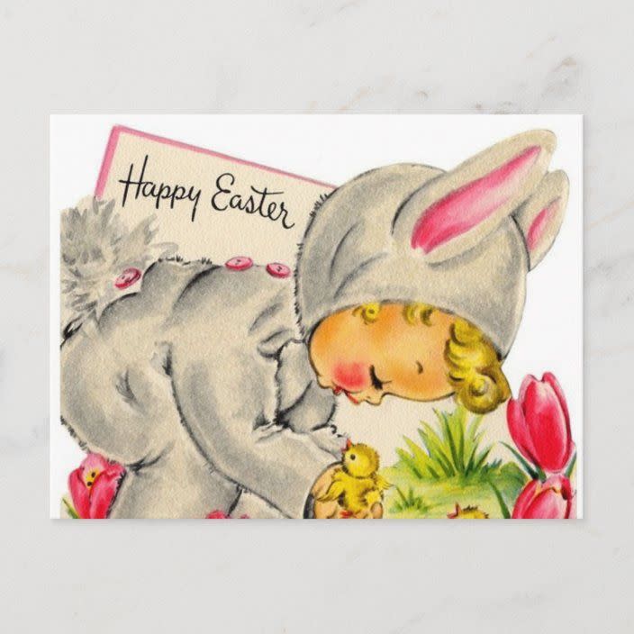 16) Vintage Holiday Easter Bunny Kid Card